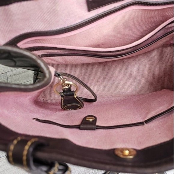 Dooney & Bourke Brown Crocodile Embossed Double Strap Tassel Bag - Picture 6 of 10